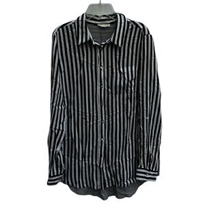 M Jane and Delancey Women’s Long Sleeve Button Down Black White Striped Shirt
